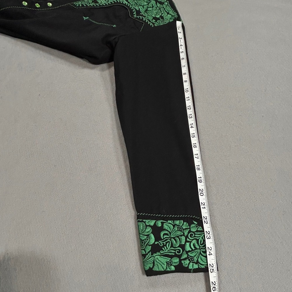 Scully Mens Western Gunfighter Shirt Black Green Embroidered Pearl Snap P-634 L - Picture 6 of 11